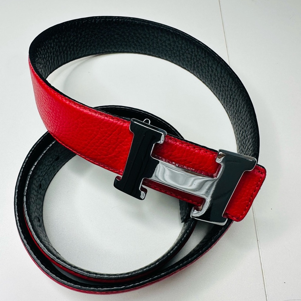 Hermes Red and Silver Belt Sleek Design